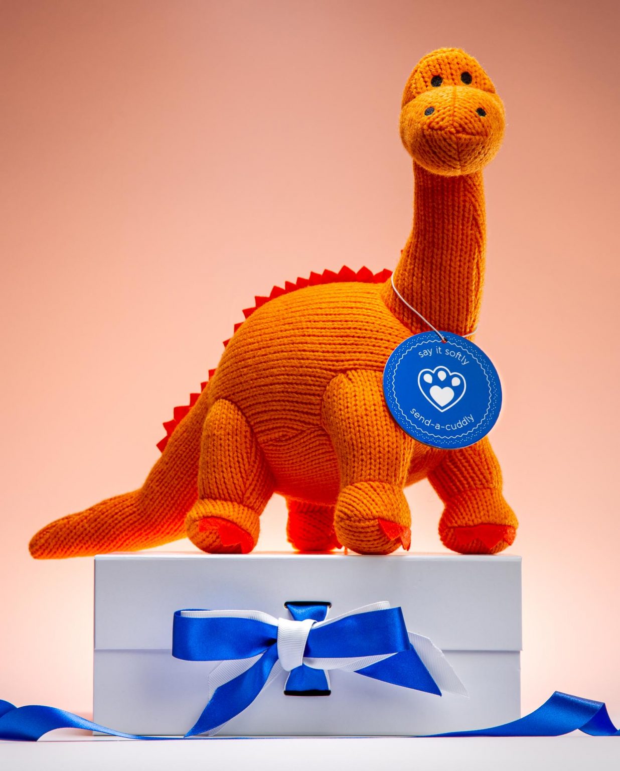 Orange Knitted Diplodocus Soft Toy - Send a Cuddly