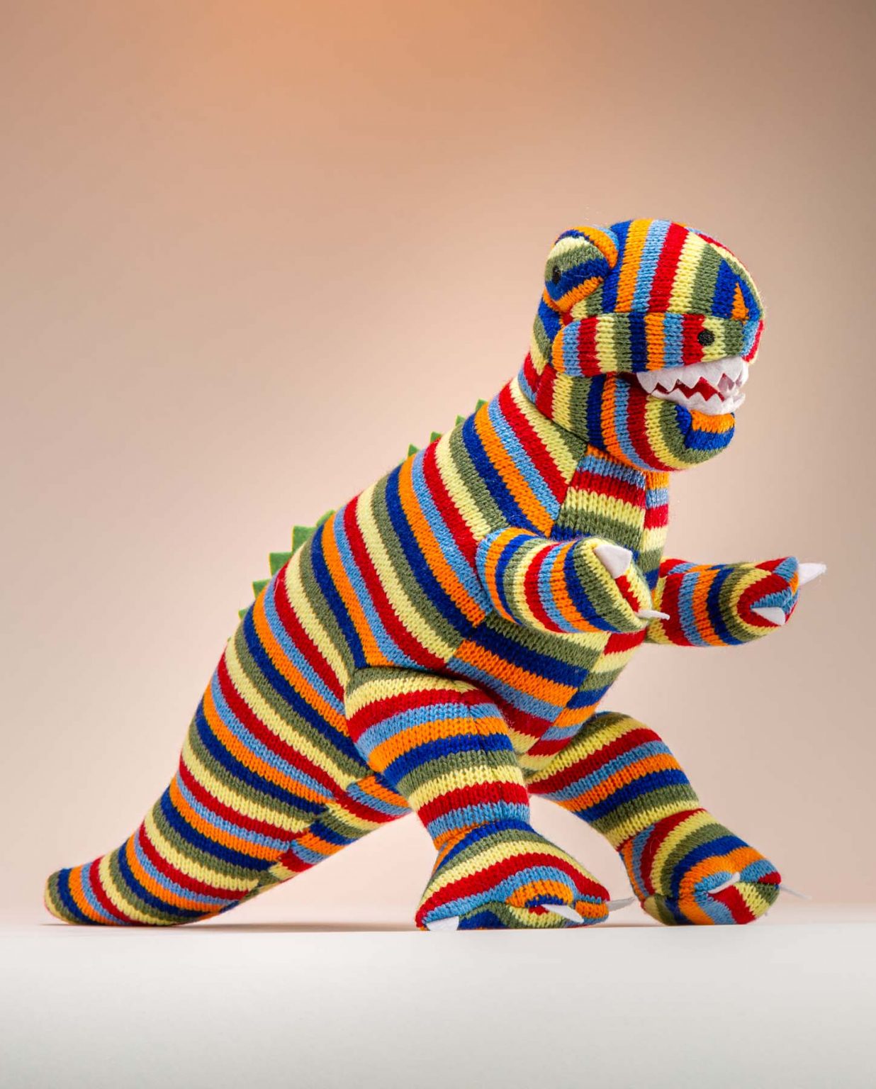 Stripey Knitted T.Rex Soft Toy Gift - Send a Cuddly