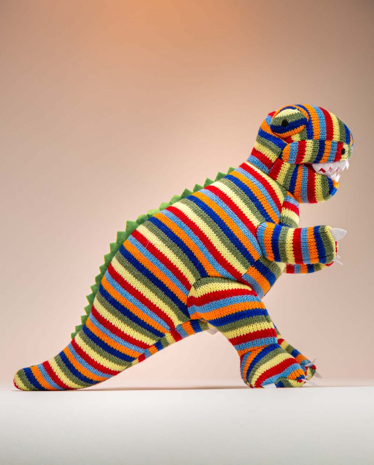 Stripey Knitted T.Rex Soft Toy Gift - Send a Cuddly