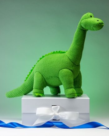 Green knitted diplodocus toy