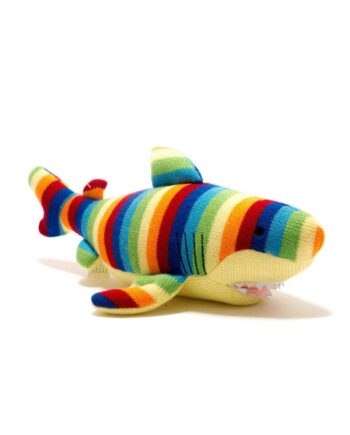 Rainbow Striped knitted Shark soft toy - Send a Cuddly