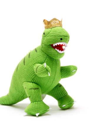 Coronation T Rex knitted cuddly soft toy with crown - Send a Cuddly