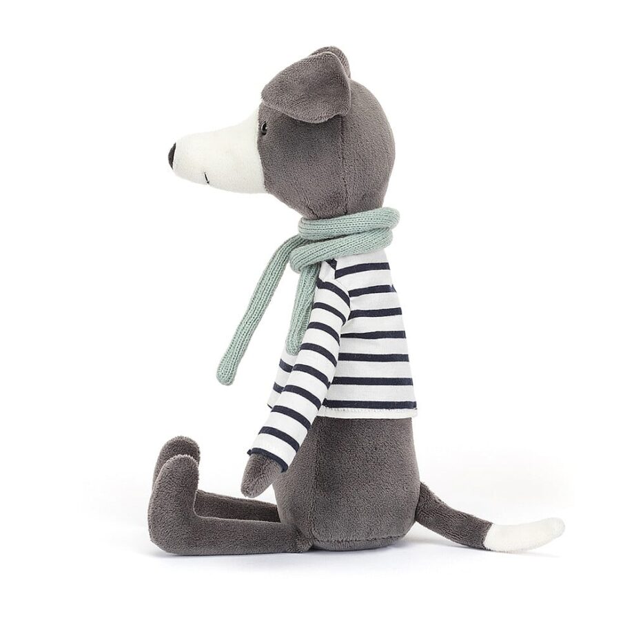 Blue Whippet in stripey jumper and scarf soft toy - Send a Cuddly