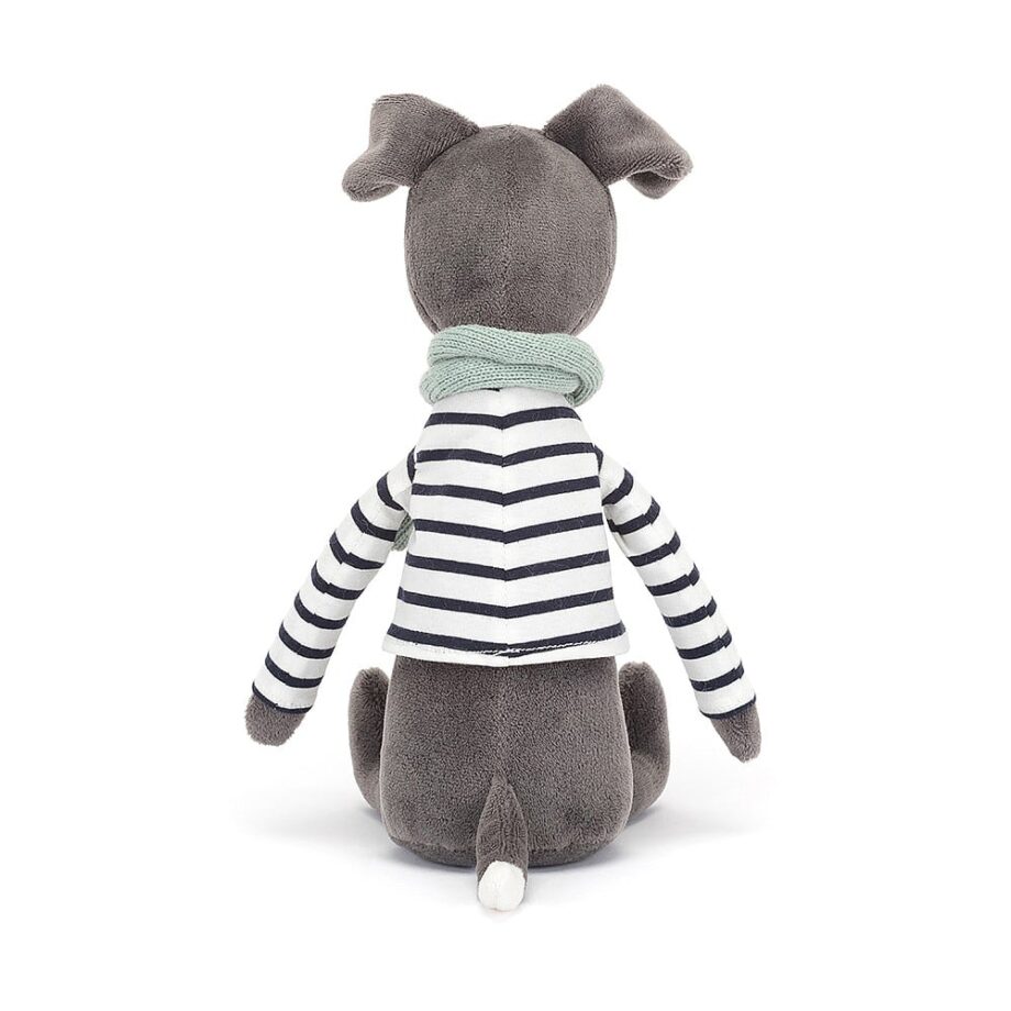Blue Whippet in stripey jumper and scarf soft toy - Send a Cuddly