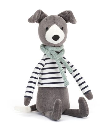 Blue Whippet in stripey jumper and scarf soft toy - Send a Cuddly