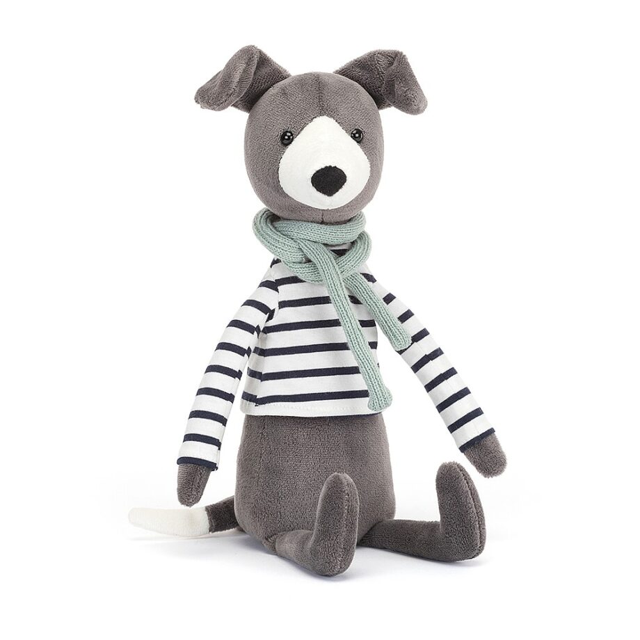 Blue Whippet in stripey jumper and scarf soft toy - Send a Cuddly