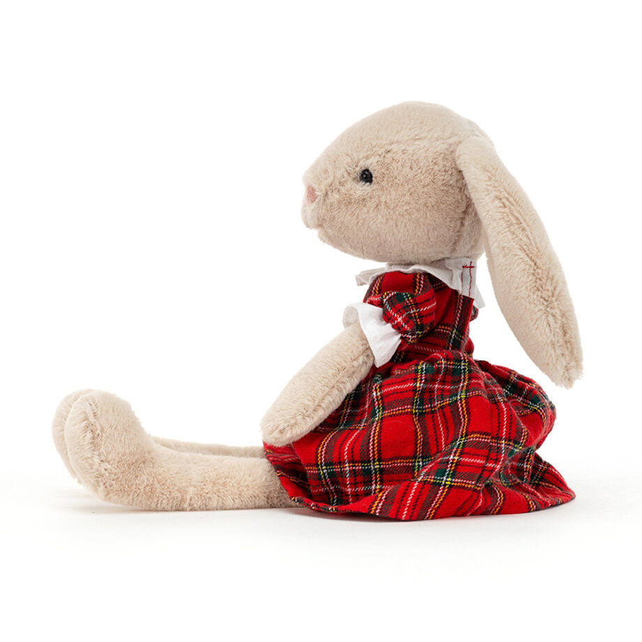 Lottie bunny soft toy in red tartan dress Send a Cuddly