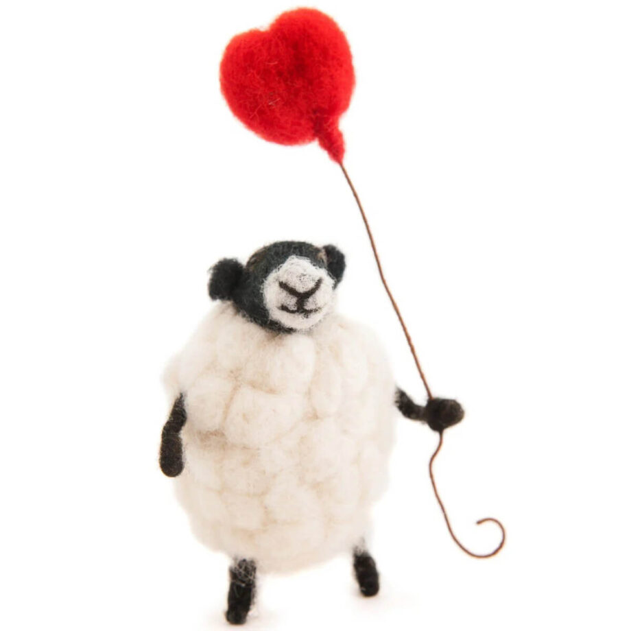 Felt Sheep with Heart Balloon