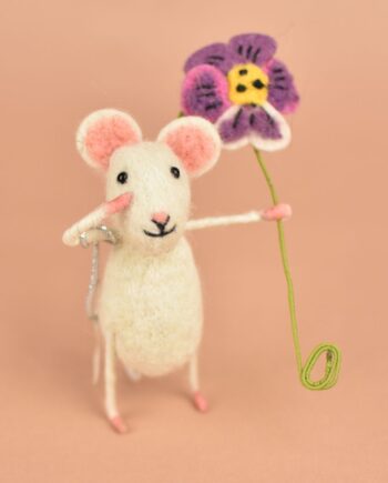 Felt Mouse with Pansy gift Send a cuddly