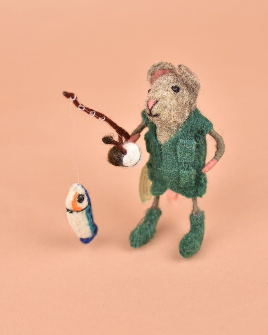 Fisherman's gift a felt fishing mouse send a cuddly