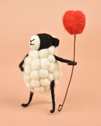 Felt Sheep with Heart Balloon Send a Cuddly