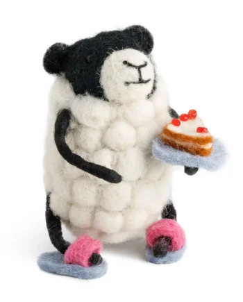 Felt Sheep with Cake on a Plate