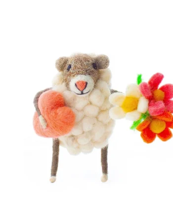 Felt Sheep with Heart and Flowers