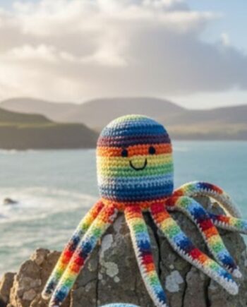 Stripey Rainbow Octopus baby rattle